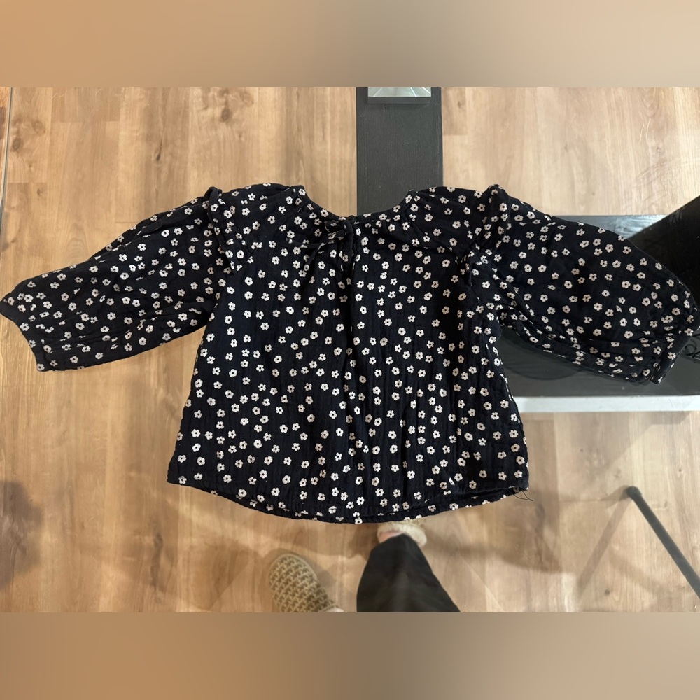 🖤 ZARA Kids Black Floral Button-Up Top - 12/18M